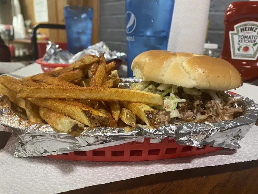 BBQ Pork Sandwich and Cajun Fries